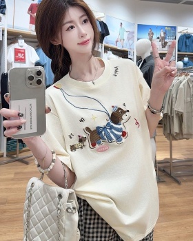 Short sleeve round neck tops summer cotton T-shirt for women