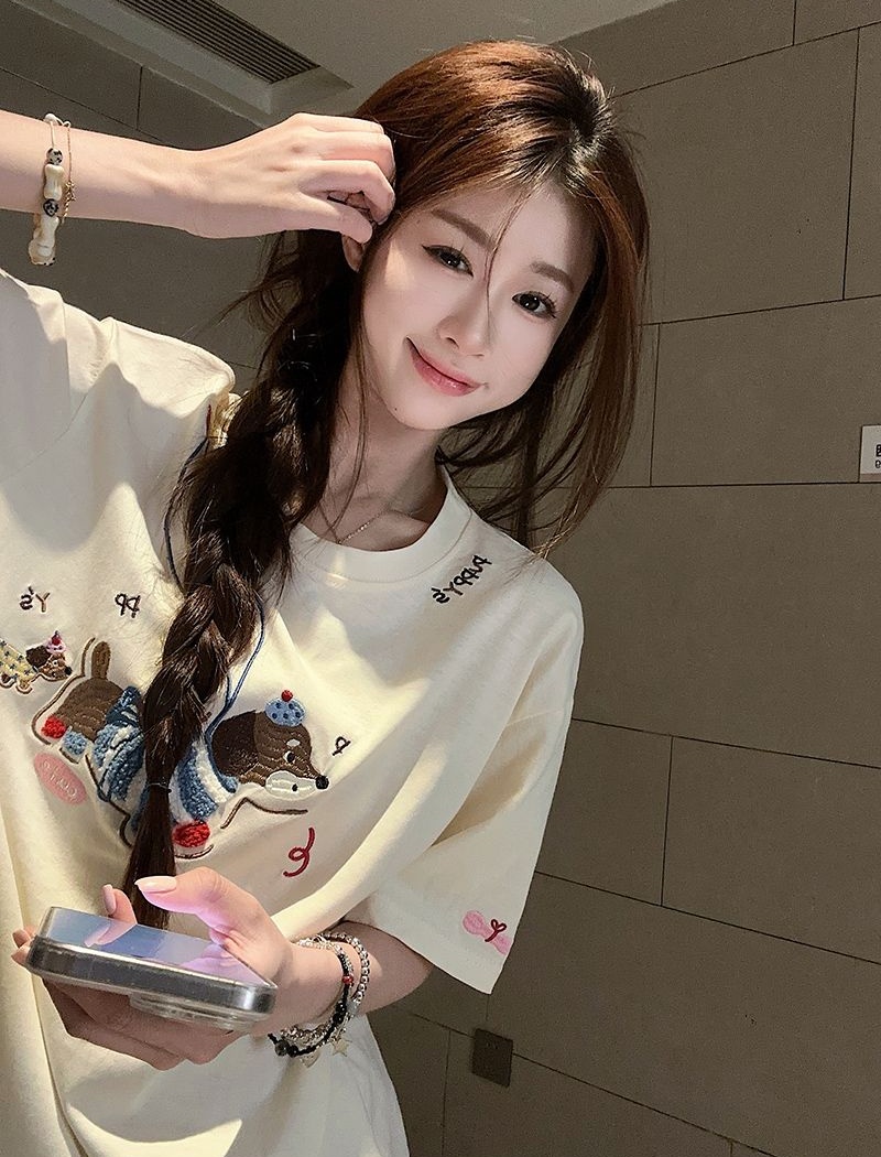 Short sleeve round neck tops summer cotton T-shirt for women
