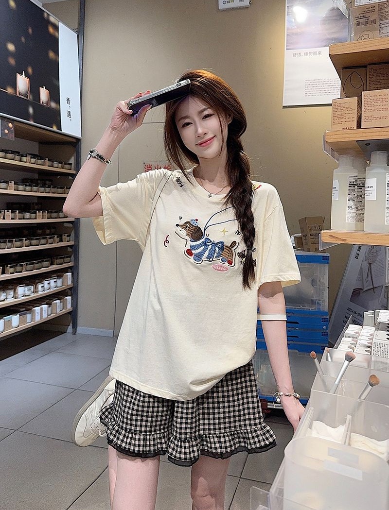 Short sleeve round neck tops summer cotton T-shirt for women