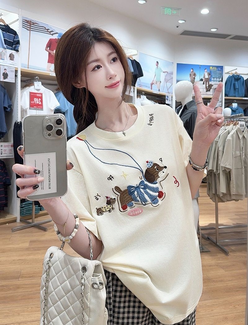 Short sleeve round neck tops summer cotton T-shirt for women