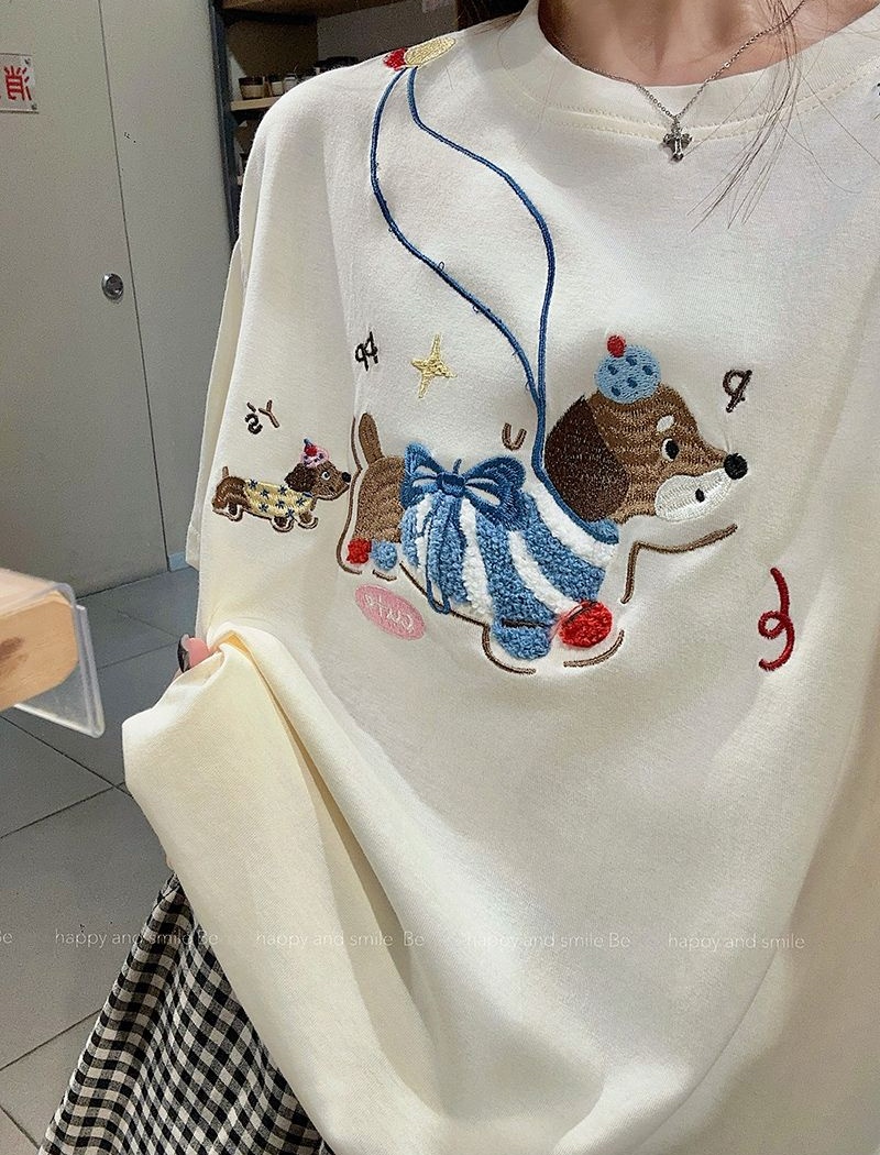Short sleeve round neck tops summer cotton T-shirt for women