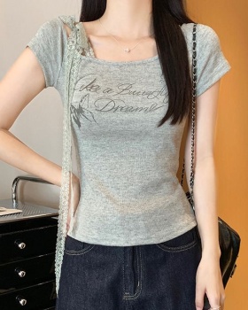 Short Korean style T-shirt slim tops for women