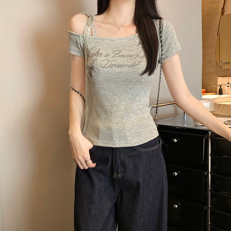 Short Korean style T-shirt slim tops for women