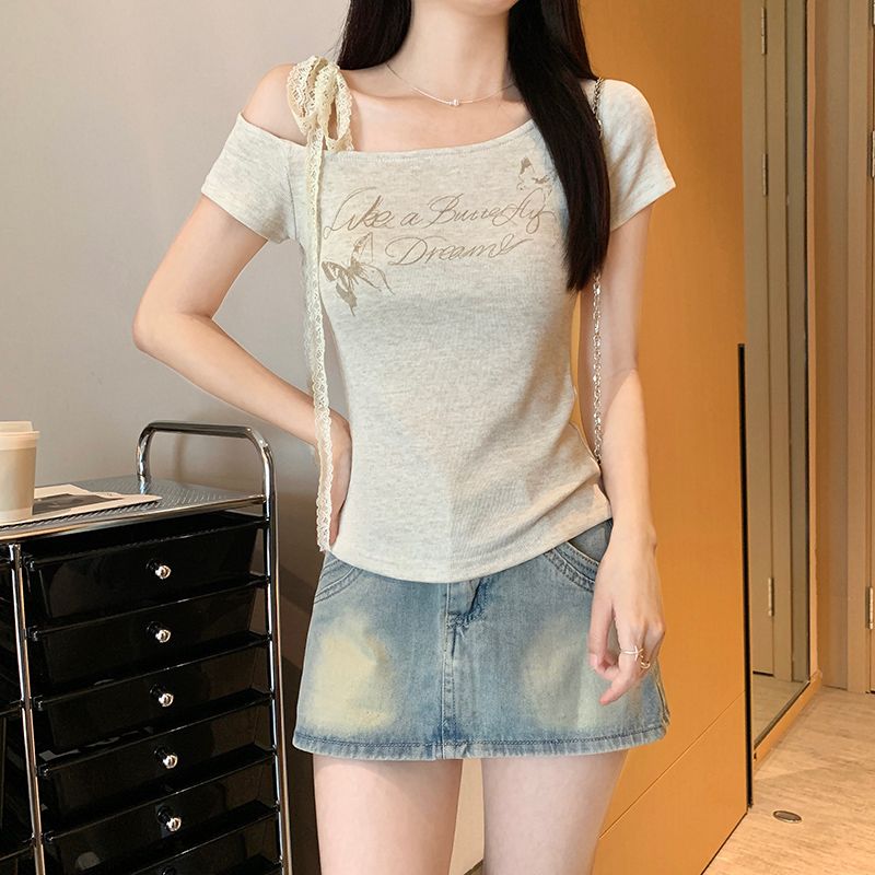 Short Korean style T-shirt slim tops for women