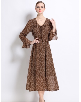 Floral European style dress slim Casual long dress
