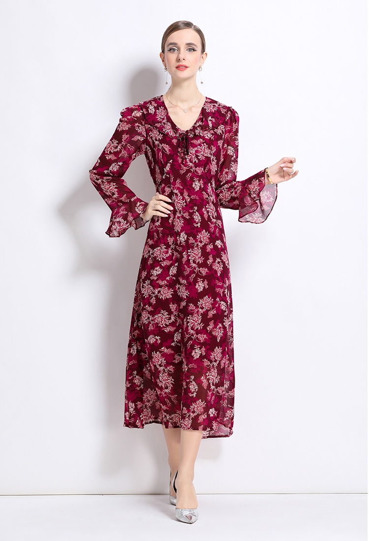 Floral European style dress slim Casual long dress