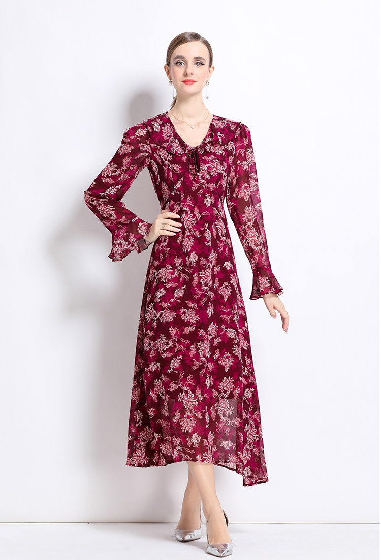 Floral European style dress slim Casual long dress