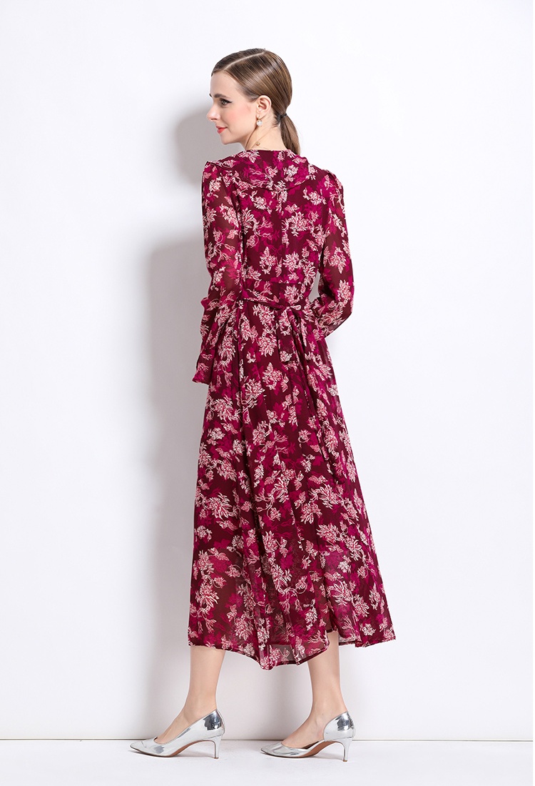 Floral European style dress slim Casual long dress