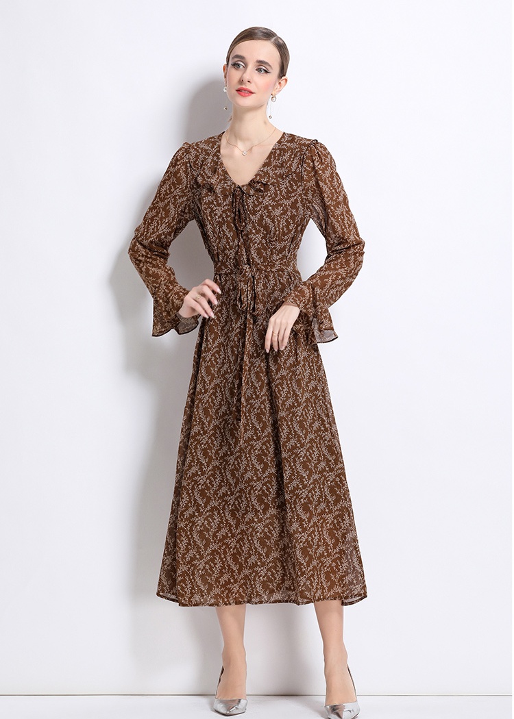 Floral European style dress slim Casual long dress