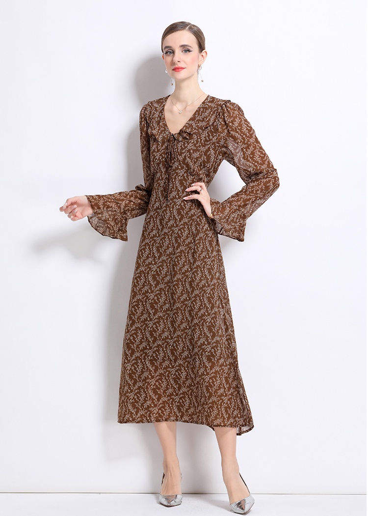 Floral European style dress slim Casual long dress