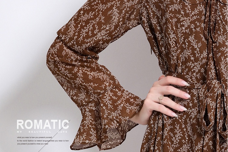 Floral European style dress slim Casual long dress