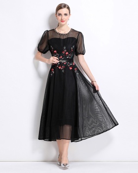 Embroidery beading autumn dress lady ladies long dress