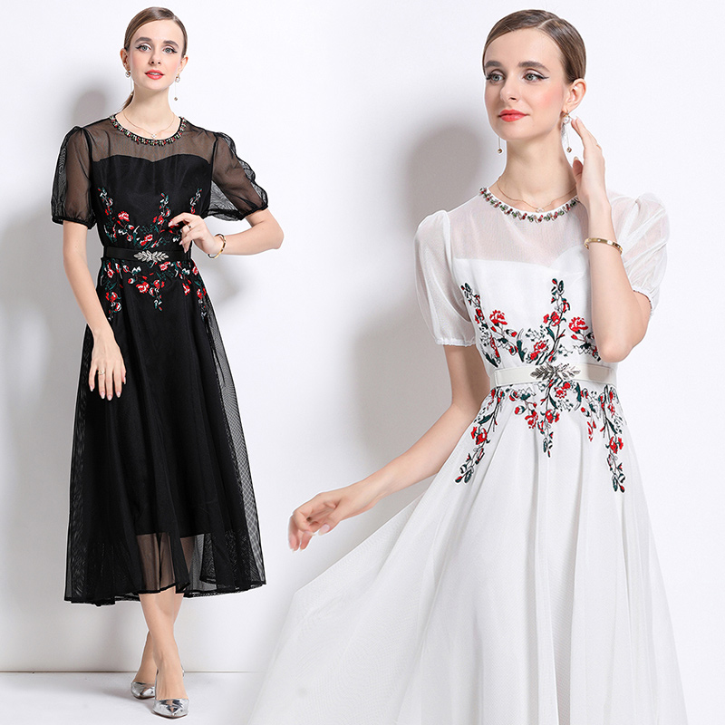 Embroidery beading autumn dress lady ladies long dress
