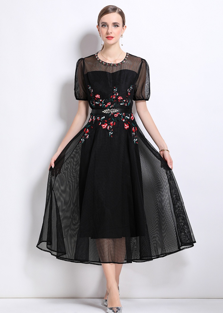 Embroidery beading autumn dress lady ladies long dress