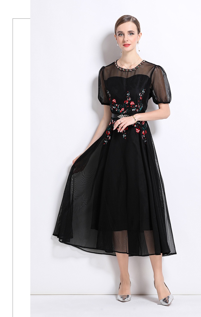 Embroidery beading autumn dress lady ladies long dress