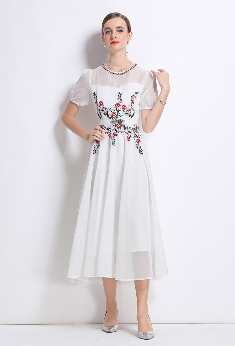 Embroidery beading autumn dress lady ladies long dress