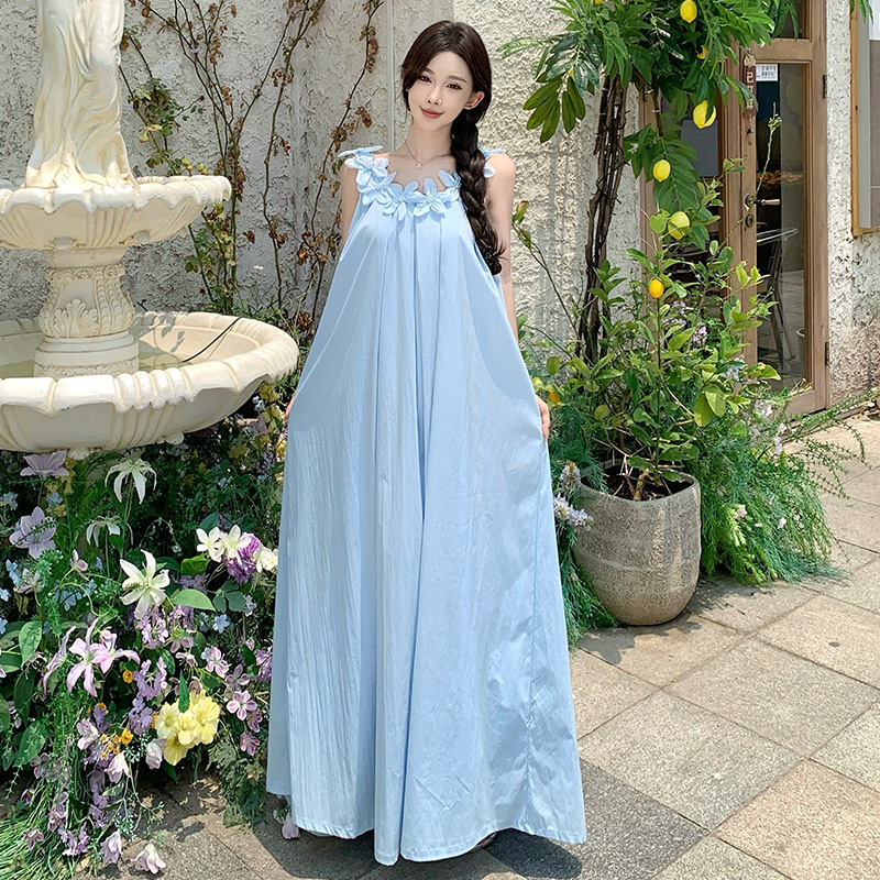 Summer flowers dress white sleeveless strap dress for women