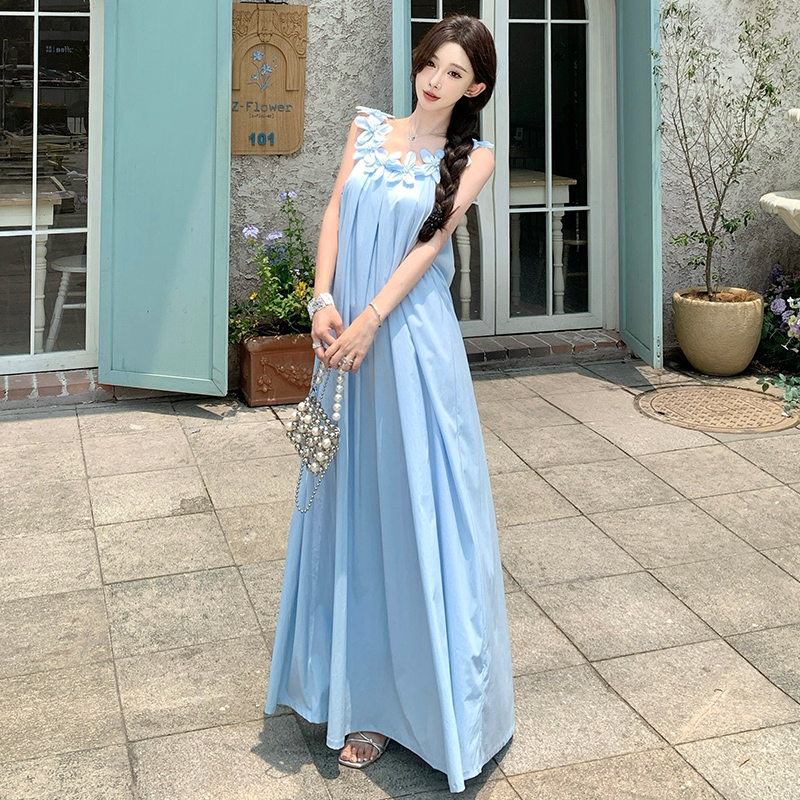 Summer flowers dress white sleeveless strap dress for women