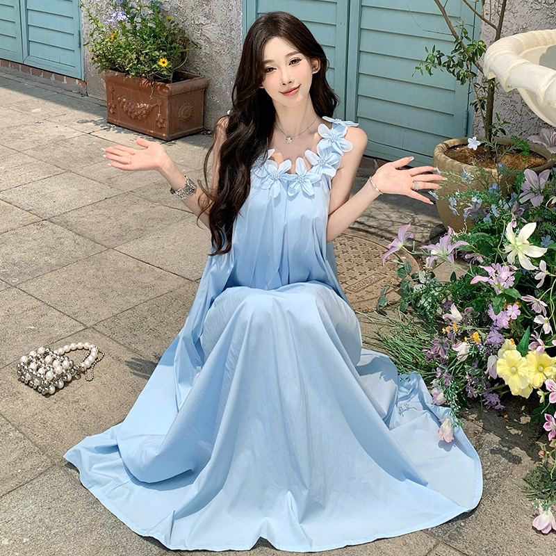 Summer flowers dress white sleeveless strap dress for women