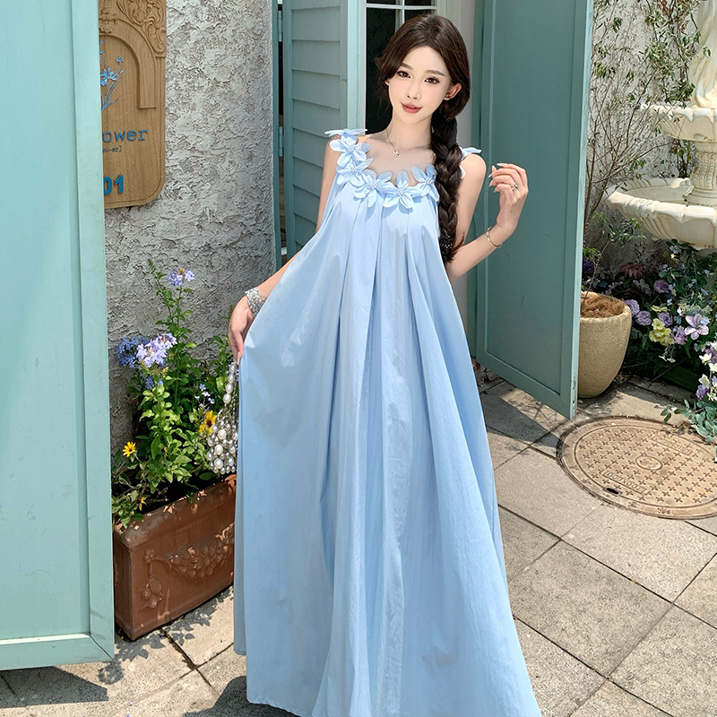 Summer flowers dress white sleeveless strap dress for women