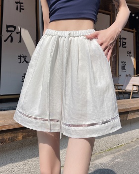 Flax ice silk pants hollow splice shorts for women