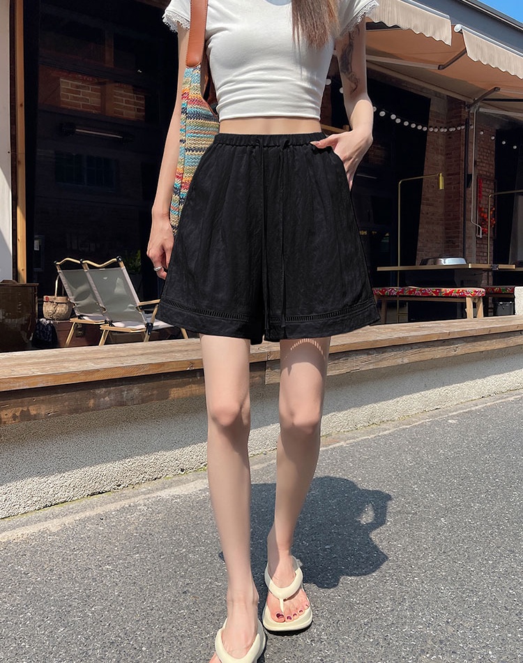 Flax ice silk pants hollow splice shorts for women