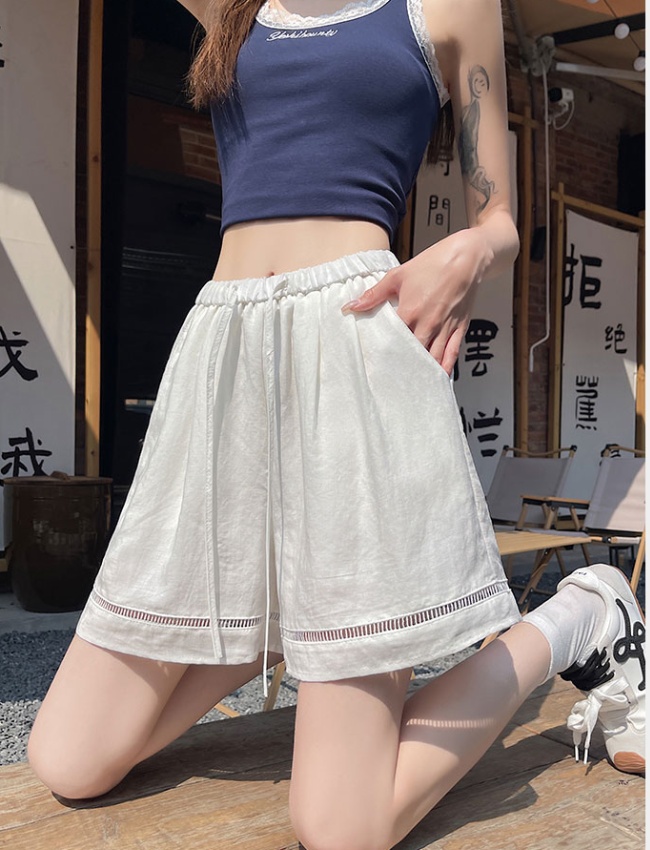 Flax ice silk pants hollow splice shorts for women