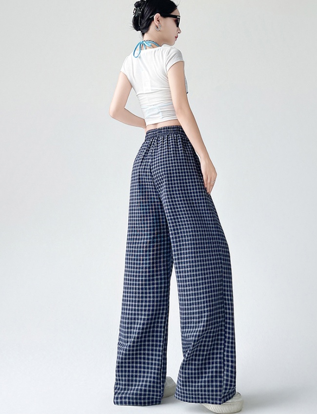 Wicking simple loose high waist plaid long pants for women