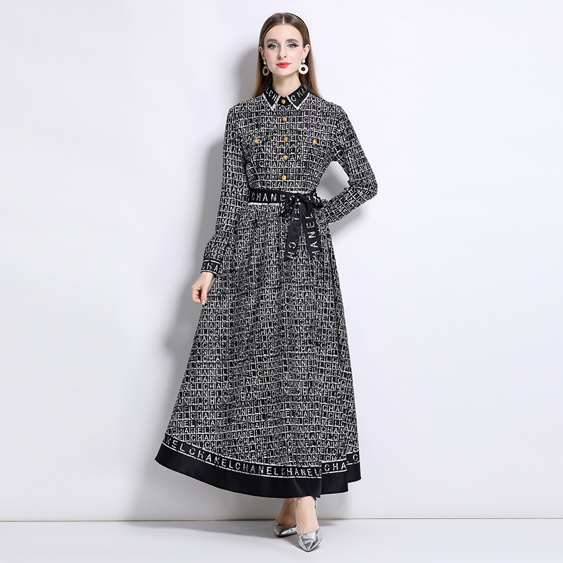 European style pinched waist fashion all-match dress