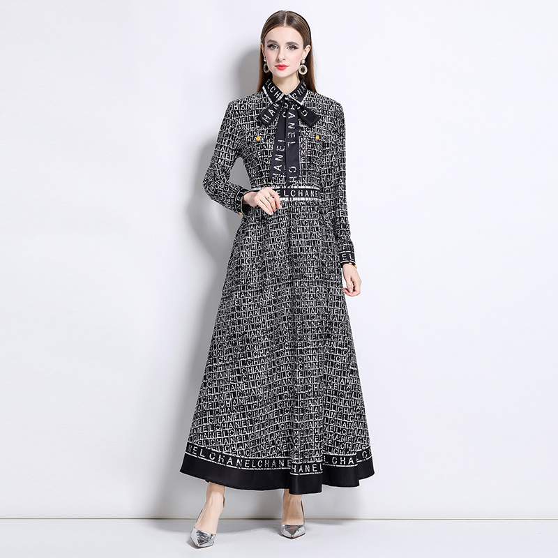 European style pinched waist fashion all-match dress