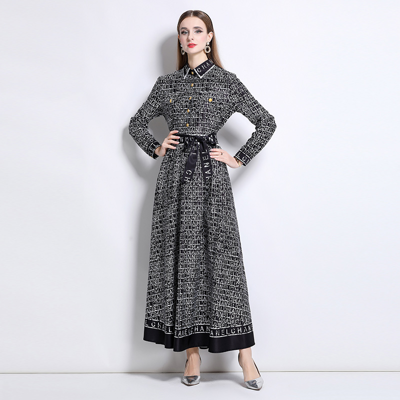 European style pinched waist fashion all-match dress