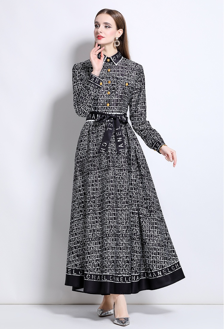European style pinched waist fashion all-match dress