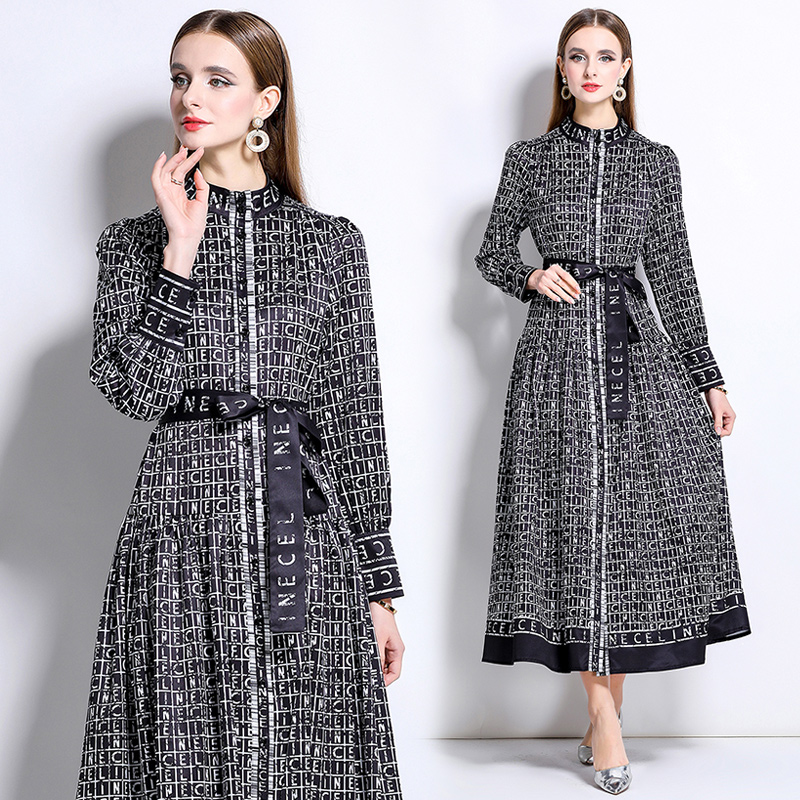 Fashion slim European style all-match printing dress