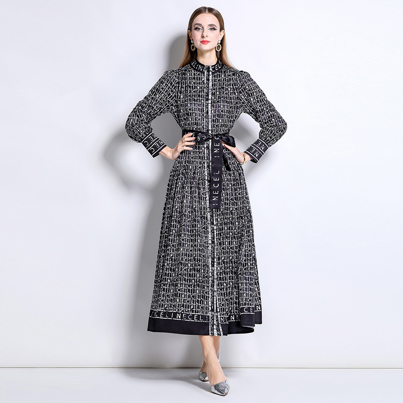 Fashion slim European style all-match printing dress