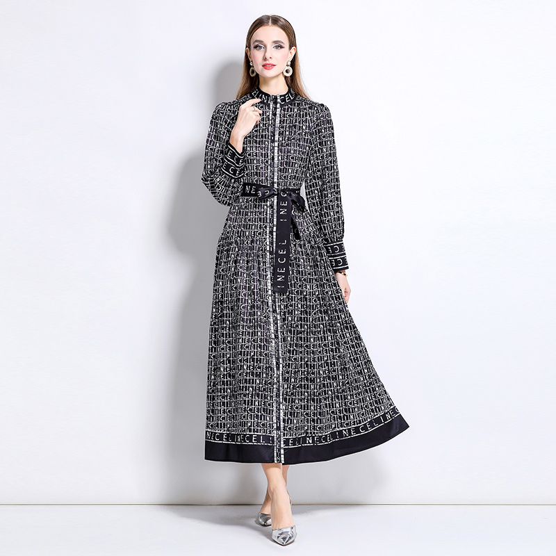 Fashion slim European style all-match printing dress