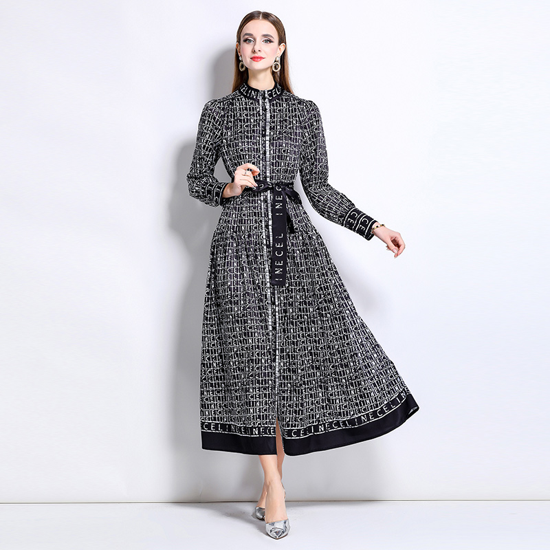 Fashion slim European style all-match printing dress