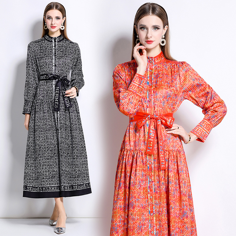 Slim pinched waist European style fashion all-match dress