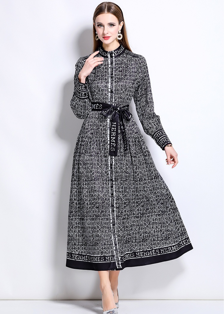 Slim pinched waist European style fashion all-match dress