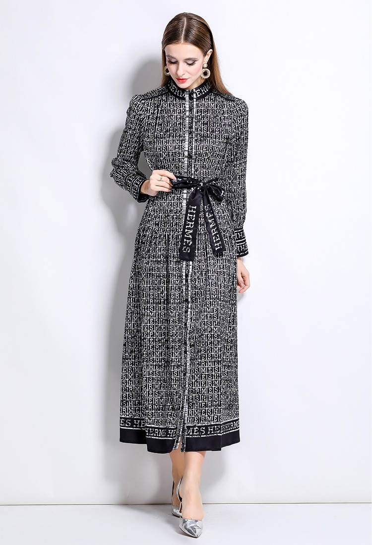 Slim pinched waist European style fashion all-match dress