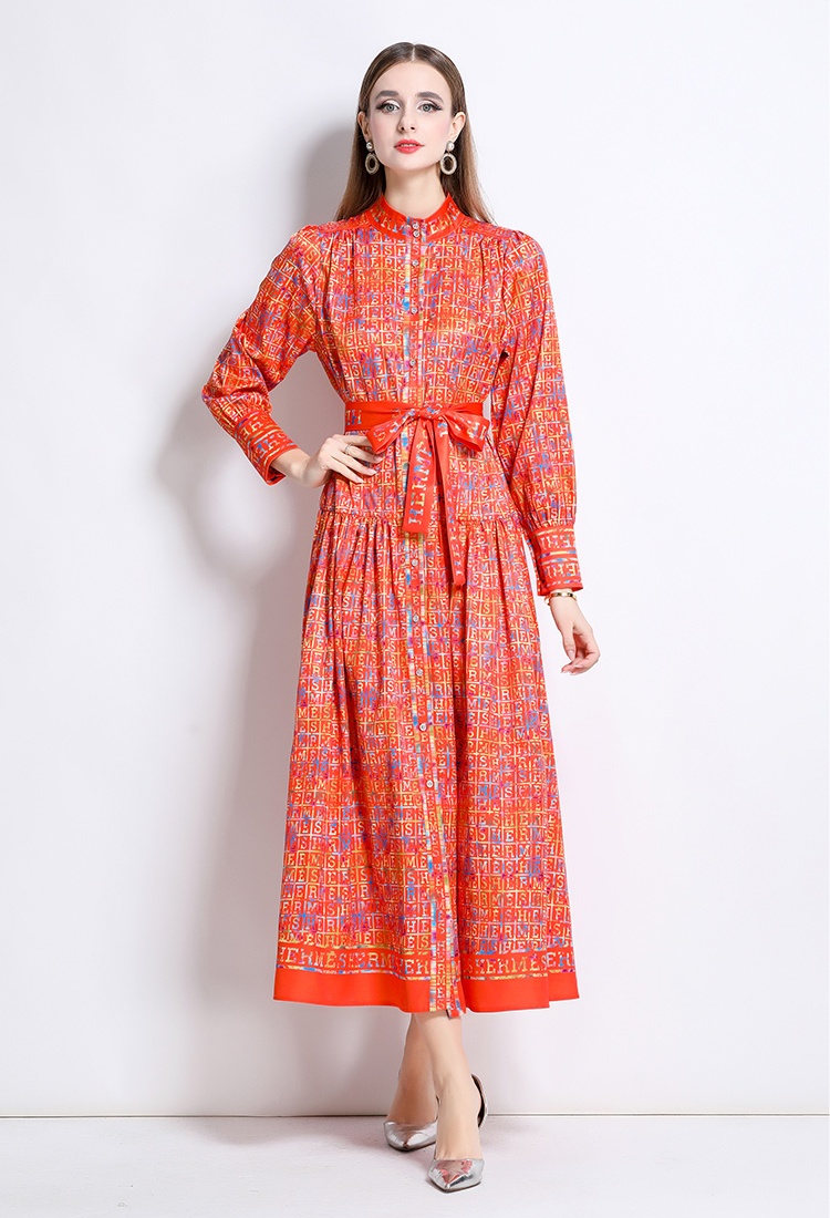 Slim pinched waist European style fashion all-match dress