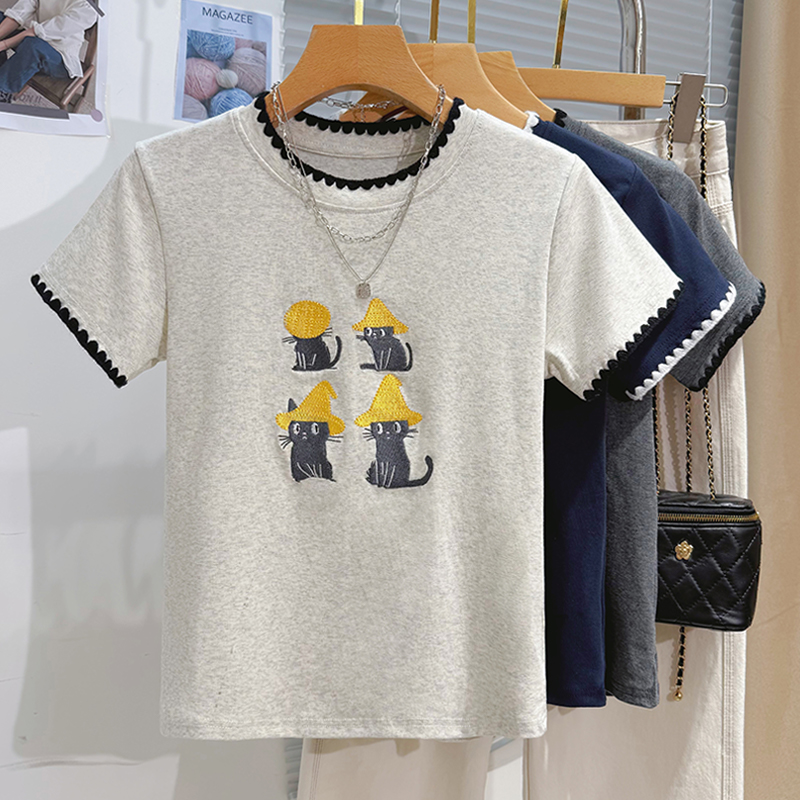 Round neck tops Korean style T-shirt for women