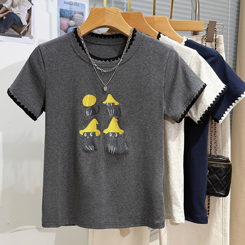 Round neck tops Korean style T-shirt for women