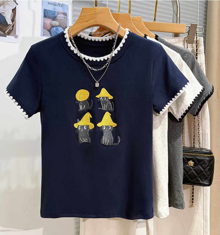 Round neck tops Korean style T-shirt for women