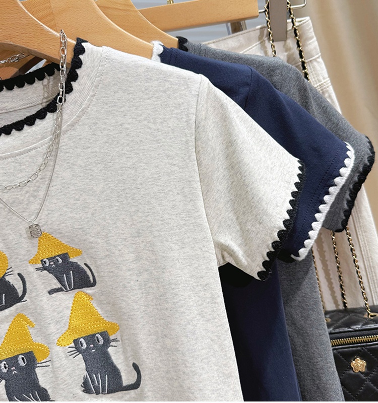 Round neck tops Korean style T-shirt for women