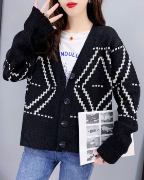 Black-white retro jacket loose sweater for women