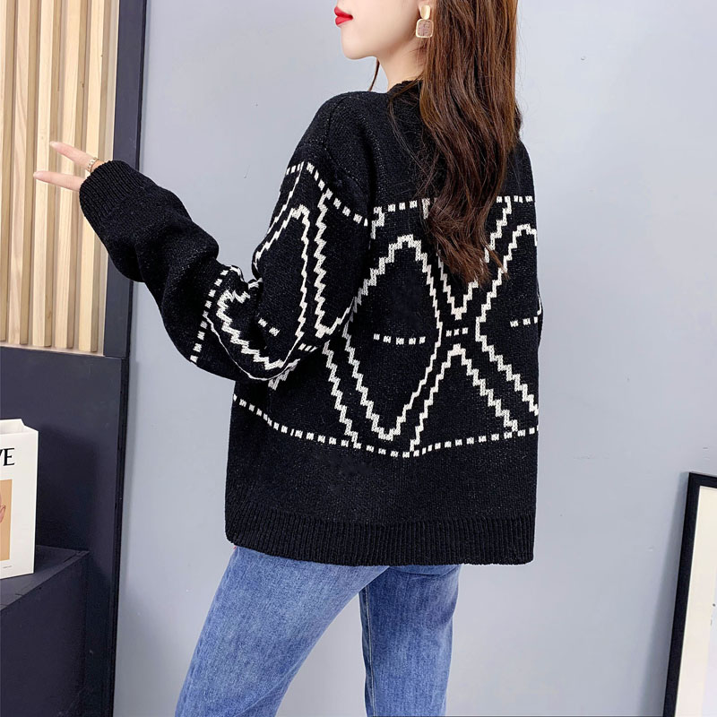 Black-white retro jacket loose sweater for women
