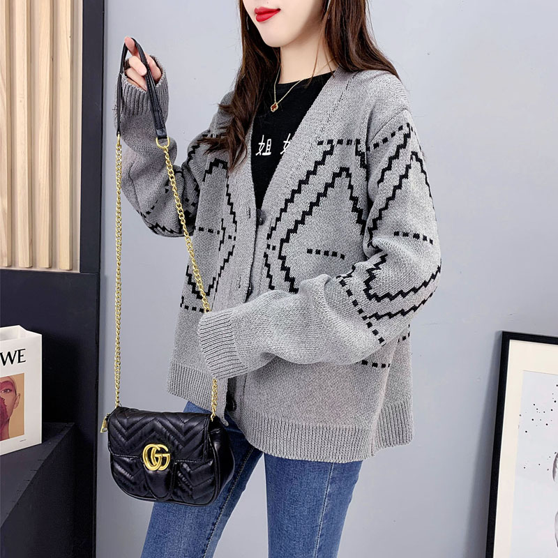 Black-white retro jacket loose sweater for women