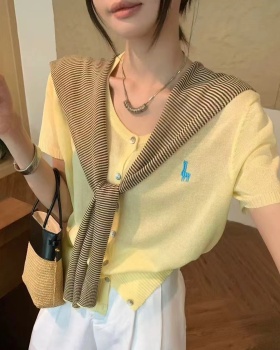 Yellow ice silk T-shirt short Korean style tops for women