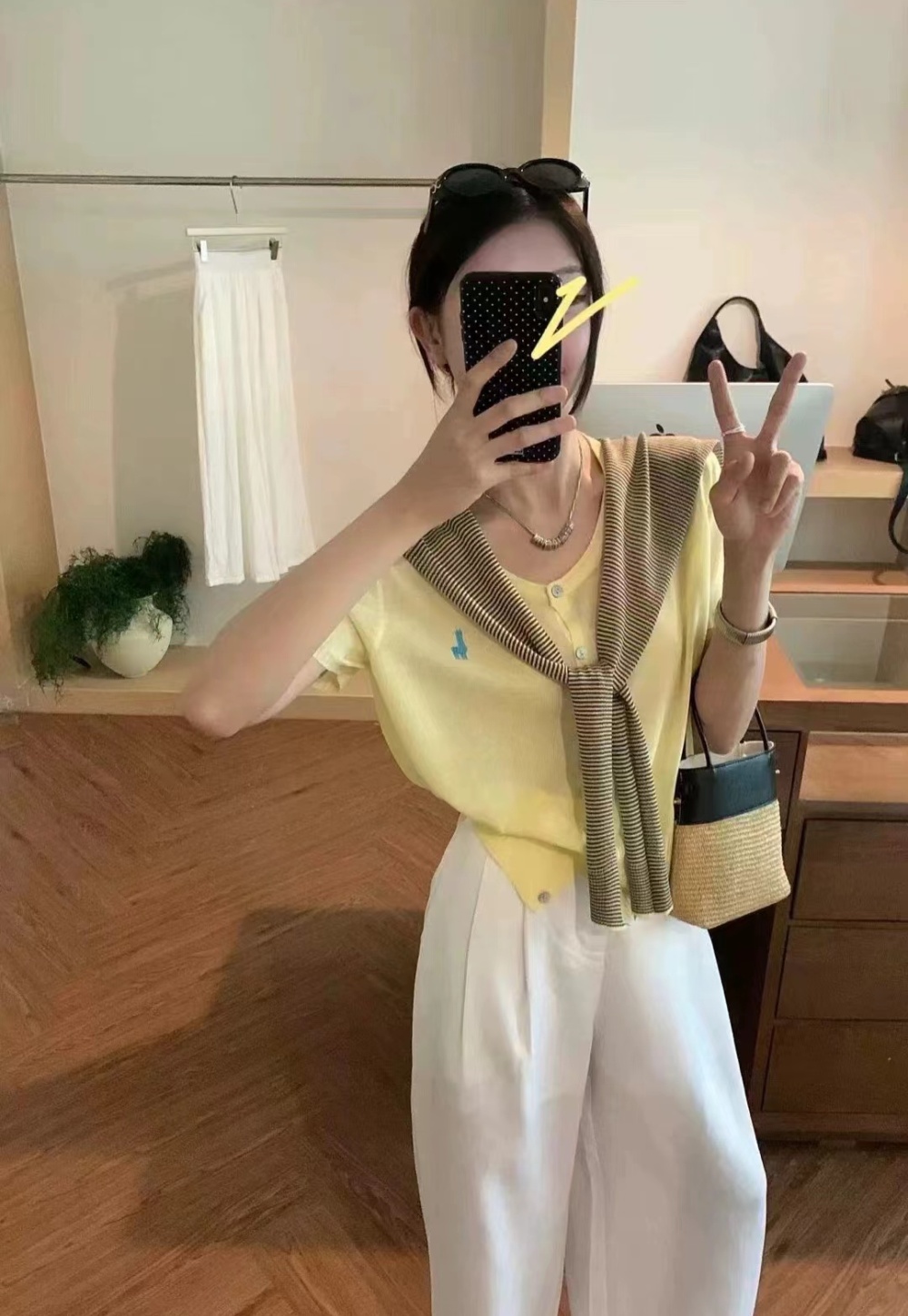 Yellow ice silk T-shirt short Korean style tops for women