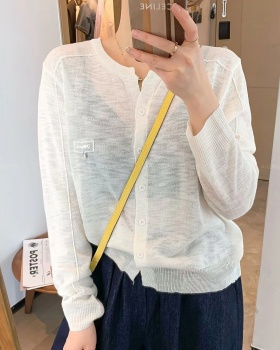 Round neck knitted pure tops long sleeve loose cardigan